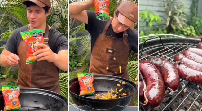 Peruano prueba con Cheese Tris para prender el carbón en solo 30 segundos - VIDEO Peruano prueba con Cheese Tris para prender el carbón en solo 30 segundos - VIDEO