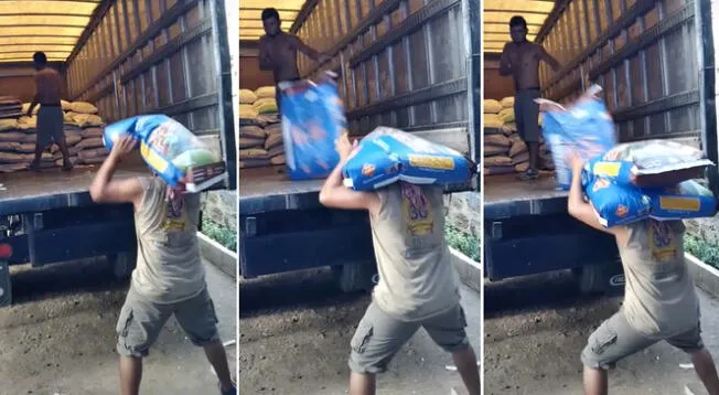 Hombre es furor en TikTok por su peculiar forma de cargar bolsas de comida para perros