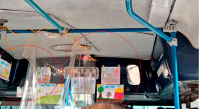 Chofer orgulloso de sus hijos cuelga sus dibujos en el bus