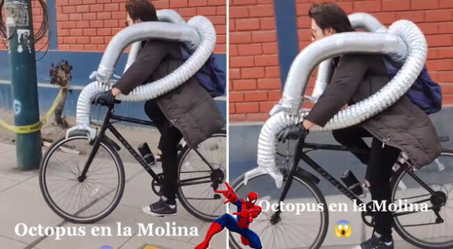 Hombre disfrazado del 'Dr. Octopus' es captado manejando bicicleta por La Molina