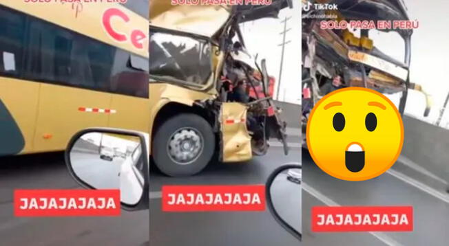 TikTok: sujeto captó bus interprovincial destrozado movilizándose en avenida