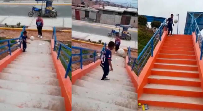 Niño se volvió viral en redes por hacer dominadas mientras sube una escalera