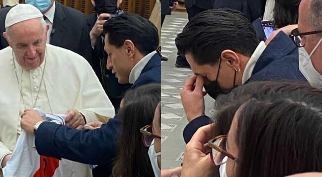 Gianluca Lapadula le obsequió la camiseta de la Selección Peruana al Papa Francisco.