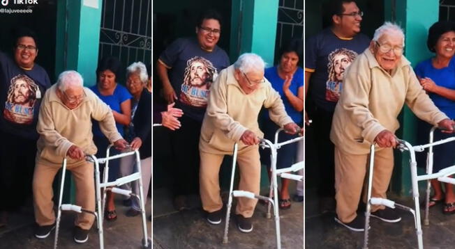 Abuelito sorprende por bailar hasta abajo pese a su edad y dificultades