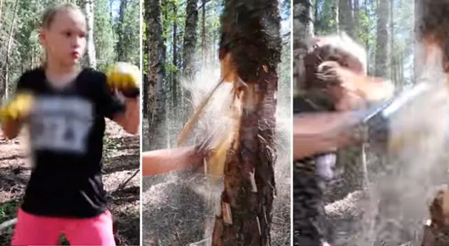 Así entrena Saadvakass, la niña boxeadora que destroza árboles con sus puños - VIDEO Así entrena Saadvakass, la niña boxeadora que destroza árboles con sus puños - VIDEO