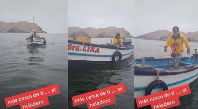 TikTok: heladero se traslada en bote para vender sus productos a pescadores en el mar