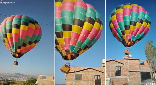 Un globo aerostático impactó contra una vivienda y se llevó un tanque de agua a su paso