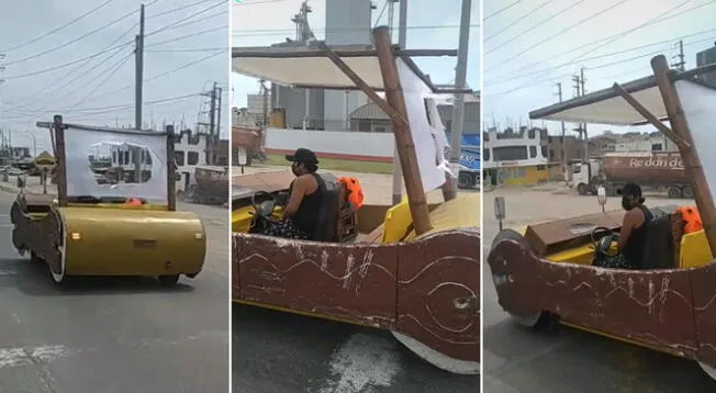 Joven sorprende en las calles al pasearse en su 'troncomóvil' y video es viral en TikTok