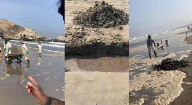Denuncian que estarían enterrando el petroleó en las orillas de las playas - VIDEO
