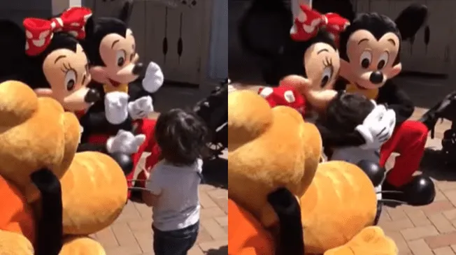 Mickie y Minnie Mouse saludan en señas a niño sordo. Mickie y Minnie Mouse saludan en señas a niño sordo.