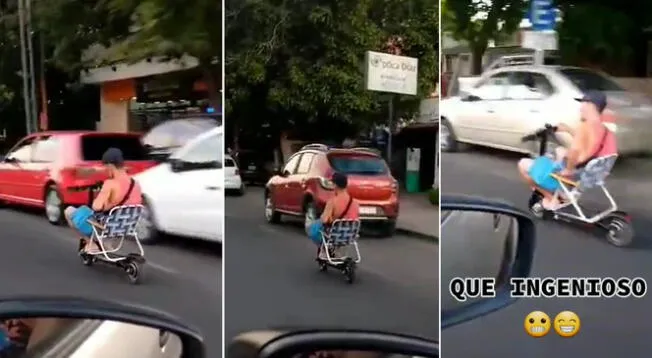 Joven se vuelve viral por implementar una silla a su scooter y así ir más cómodo