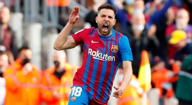 Jordi Alba celebra su anotación ante Atlético de Madrid