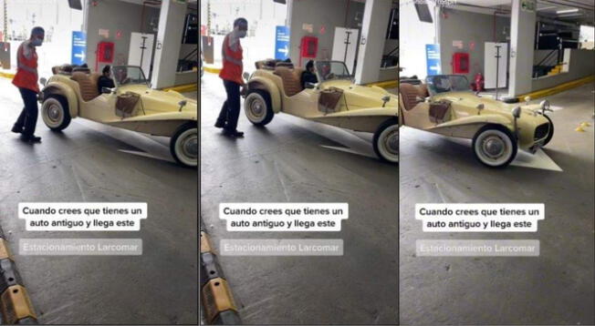 Sujeto llega a centro comercial con auto clásico y sorprende a transeúntes - VIDEO