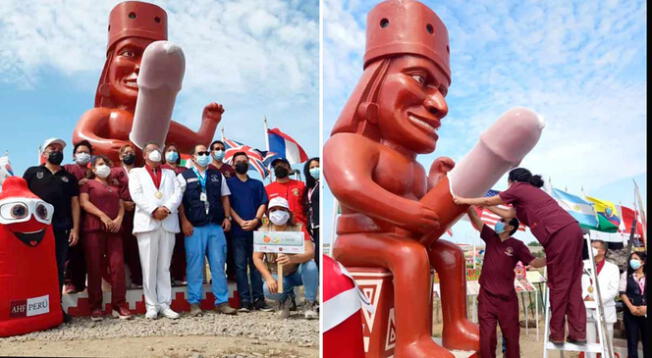 ¡A cuidarse! Huaco erótico deslumbra con condón gigante para promover su uso