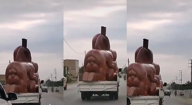 Camioneta traslada un huaco erótico por las calles y sorprende a transeúntes - VIDEO