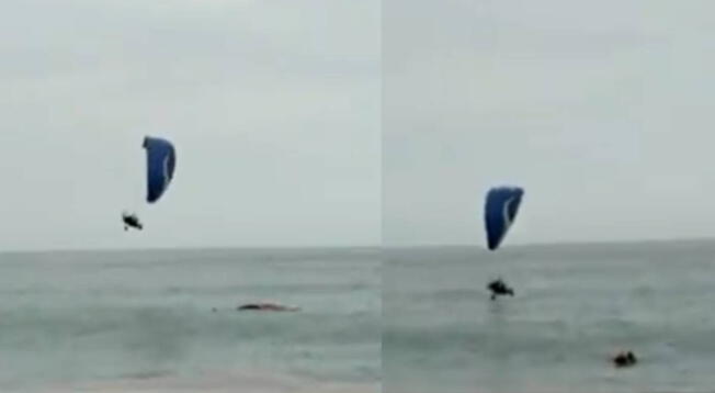 ¡Increíble! Cámaras captan preciso momento en el que parapentistas caen al mar