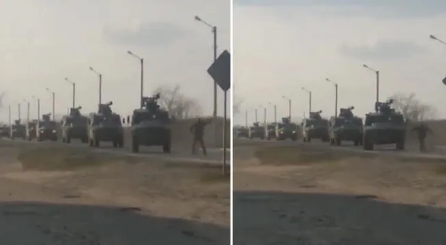 Ciudadano ucraniano intenta frenar el avance de tropas rusas; video es viral