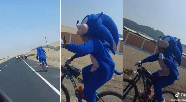 Sonic fue captado manejando una bicicleta para seguir el tour de Huacho