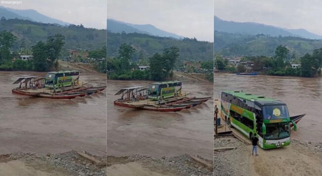 Viral: bus interprovincial cruza un río con ayuda de pequeños barcos - VIDEO