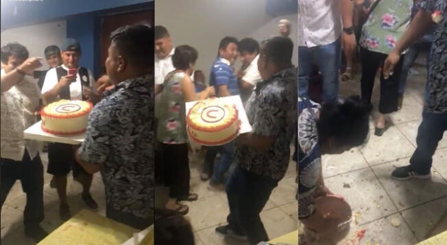 Sujeto celebraba con torta de la 'U', pero terminó destrozándola en segundos - VIDEO