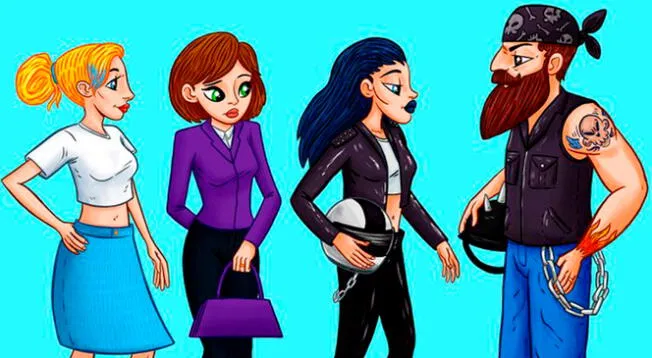 Piensa bien y elige a la mujer que creas que es la esposa del motociclista. Piensa bien y elige a la mujer que creas que es la esposa del motociclista.