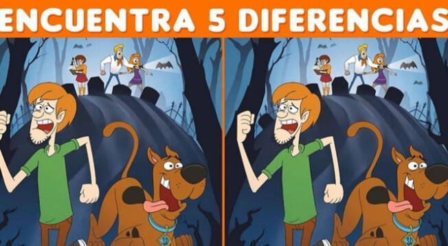 ¡Scooby Doo esta en problemas! Intenta hallar las 5 diferencias en este reto visual