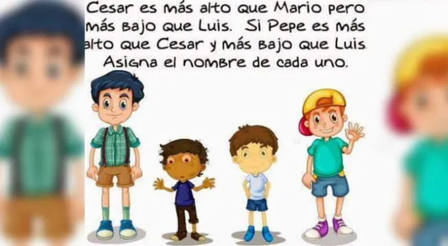 Acertijo visual nivel experto: asigna los nombres de los niños de forma correcta