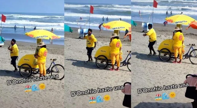 ¡Toda un artista! Heladero canta y baila para vender sus productos en la playa - VIDEO