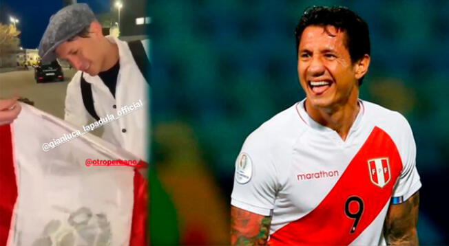 Gianluca Lapadula firmó la bandera del Perú a un hincha en Italia