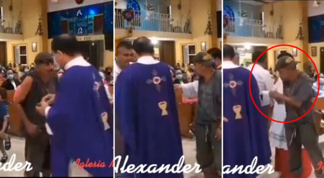 El indigente 'retó' al sacerdote a una pelea de box.