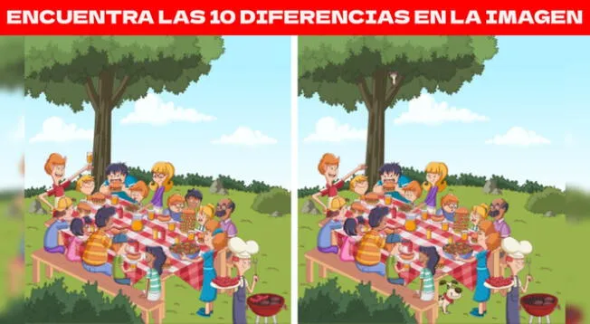 Acertijo visual sobre las 10 diferencias en la imagen de la familia. Acertijo visual sobre las 10 diferencias en la imagen de la familia.