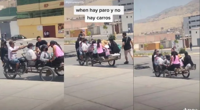 Hombre usa triciclo para hacer colectivo en pleno toque de queda y es viral - VIDEO