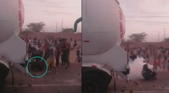Paro de transportistas: Hombres golpean con piedras a policía hasta dejarlo en el suelo