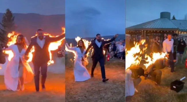 ¡El fuego del amor! Pareja se casó envuelta en llamas y es viral en redes - VIDEO