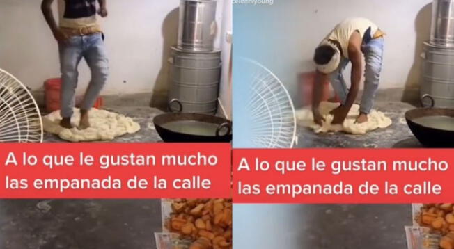 Vendedor de empanadas es captado preparando sus productos con los pies - VIDEO