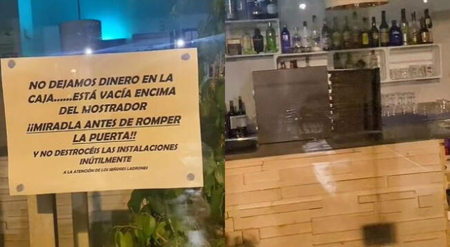 Dueños de restobar avisan a ladrones que no dejan dinero en caja: