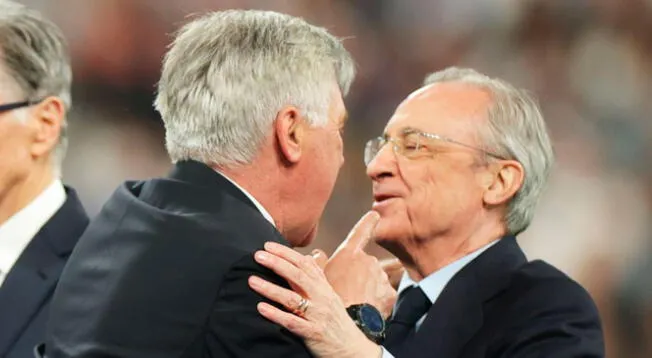 Carlo Ancelotti emocionado junto a Florentino Pérez