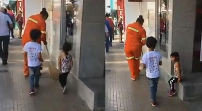 Madre trabajadora de limpieza labora y cuida a sus dos hijos