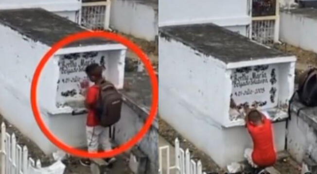 Niño lleva flores a la tumba de su madre en el cementerio y duerme a su lado - VIDEO