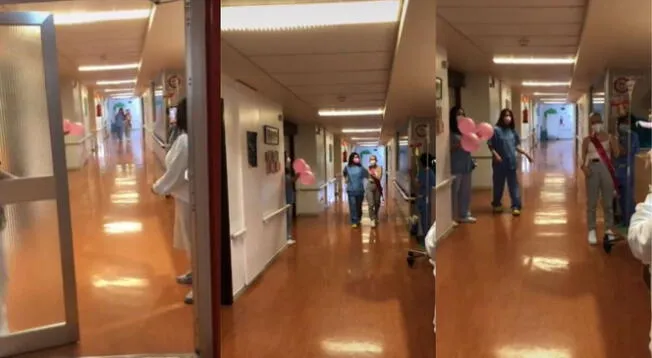 Joven celebra con enfermeras del hospital tras vencer el cáncer: