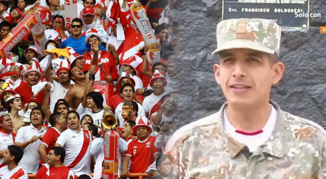 Hincha de labarra la 'Blanquirroja' que toca el bombo es capitán del Ejército del Perú