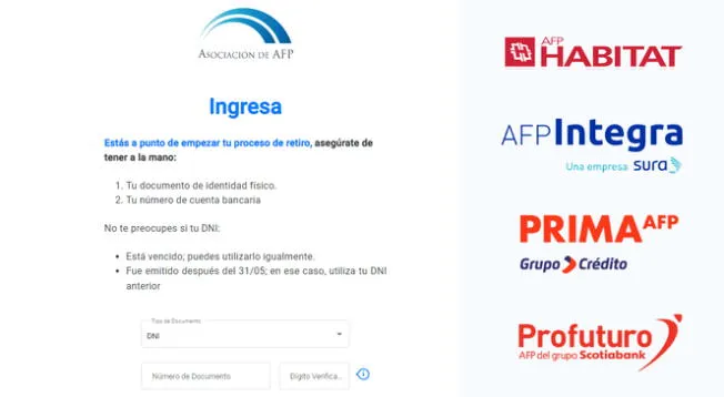 El retiro de AFP está disponible para todos los afiliados y ex afiliados