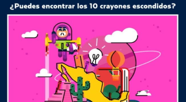 ¿Logras ver los 10 crayones en la imagen?