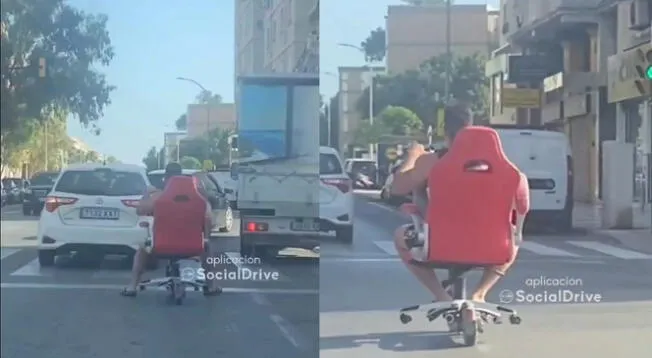 Joven fusiona silla de escritorio con patín eléctrico y crea increíble medio medio de transporte