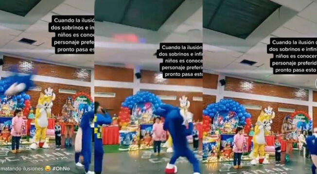 Muñeco de Sonic intenta hacer piruetas en fiesta de cumpleaños, pero todo sale mal