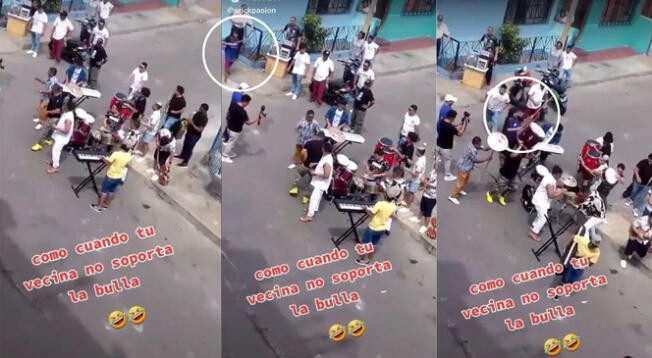 Mujer se cansó de la bulla y sacó a escobazos a orquesta que tocaba en su barrio - VIDEO