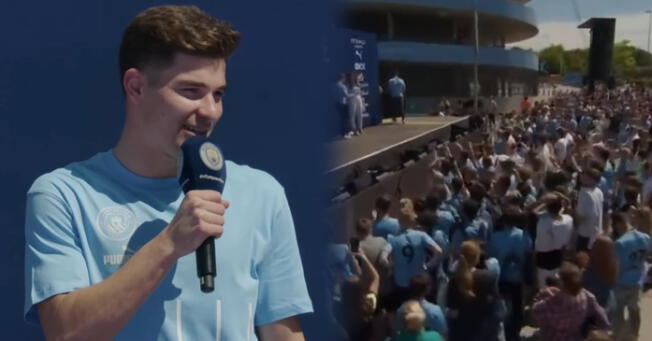 Julián Álvarez fue presentado ante miles de hinchas del Manchester City