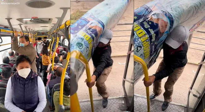 TikTok: Hombre subió al bus su colchón de dos plazas para no pagar el caro pasaje del taxi