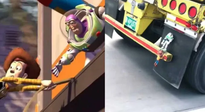 ¡De la ficción a la realidad! Woody y Buzz Lightyear imitan escena de película en plena calle