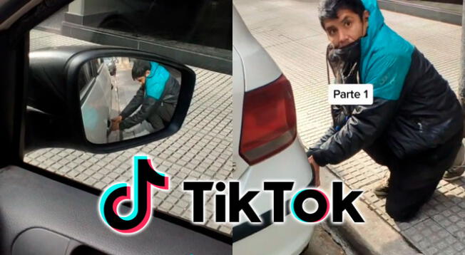 TikTok: Ladrón intenta robar tapa de aro con el conductor dentro del auto